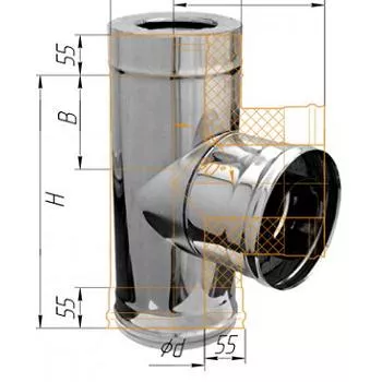 Фото Феррум - Тройник сэндвич 90°, по воде D=115/200, AISI 430/430, 0,8/0,5 мм
