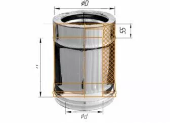 Фото Феррум - Дымоход двустенный, по воде L=250, D=180/280, AISI 430/430, 0,8/0,5 мм 