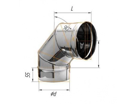 Феррум - Колено 90°, D=130, AISI 430, 0,8 мм
