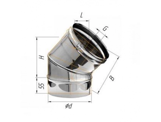 Феррум - Колено 135°, D=130, AISI 430, 0,8 мм