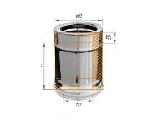 Феррум - Дымоход двустенный, по воде L=250, D=130/200, AISI 430/430, 0,8/0,5 мм
