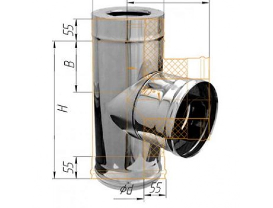 Феррум - Тройник сэндвич 90°, по воде D=130/200, AISI 430/430, 0,5/0,5 мм