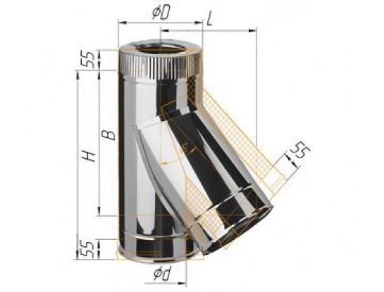 Феррум - Тройник сэндвич 135°, по воде D=130/200, AISI 430/430, 0,5/0,5 мм