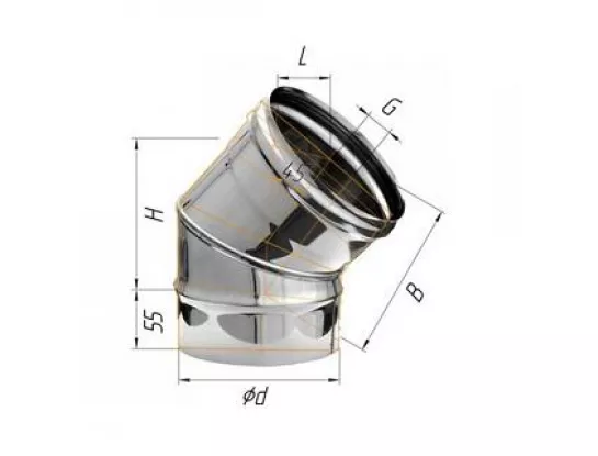 Феррум - Колено 135°, D=115, AISI 430, 0,8 мм