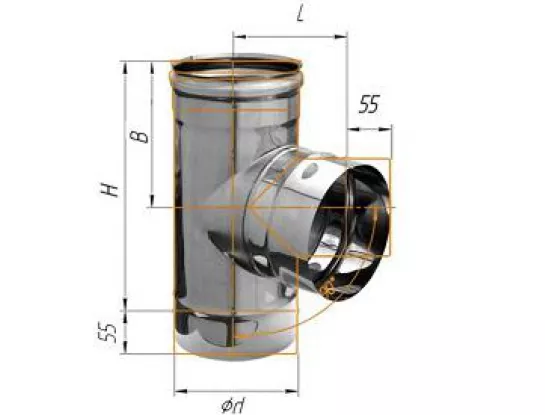 Феррум - Тройник 90°, D=115, AISI 430, 0,8 мм
