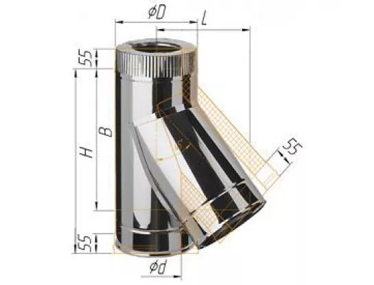 Феррум - Тройник сэндвич 135°, по воде D=115/200, AISI 430/430, 0,8/0,5 мм