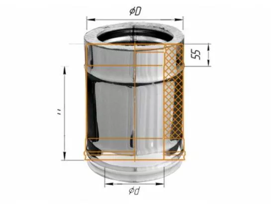 Феррум - Дымоход двустенный, по воде L=250, D=150/210, AISI 430/430, 0,8/0,5 мм 