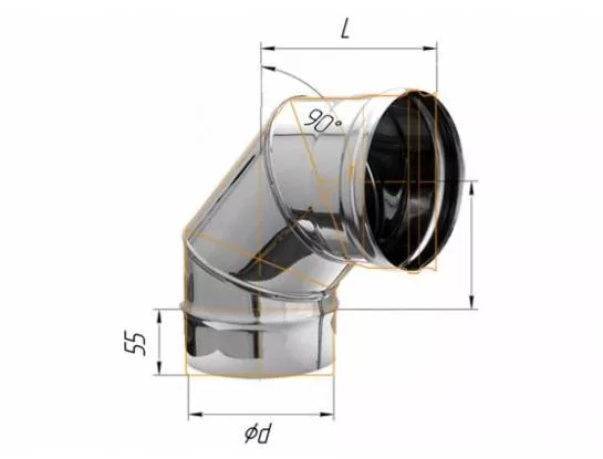 Феррум - Колено 90°, D=150, AISI 430, 0,8 мм 