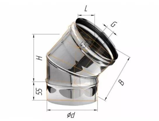 Феррум - Колено 135°, D=150, AISI 430, 0,8 мм 