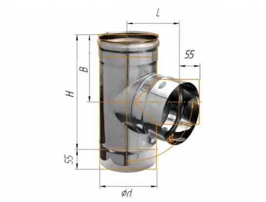 Феррум - Тройник 90°, D=150, AISI 430, 0,8 мм 