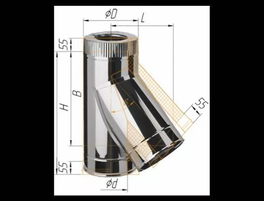 Феррум - Тройник сэндвич 135°, по воде D=150/210, AISI 430/430, 0,8/0,5 мм 