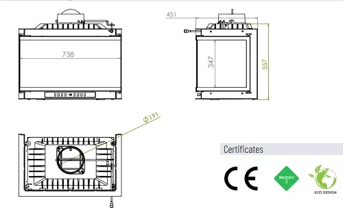 Изображение Топка ECT Font/700/LR 14 кВт, 738/X/451, трехстороннее стекло 2