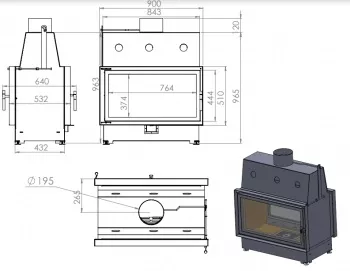 Изображение Топка ECT Double 90x51/C 15 кВт, 900/510, туннель, футеровка чугун 2