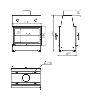 Изображение Топка ECT Double 70x51/C 13 кВт, 700/510, туннель, футеровка чугун 2