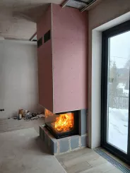 Миниатюра Монтаж основания и короба каминной топки Дельта 800 B три стекла принтинг черный шамот Эко Камин 2