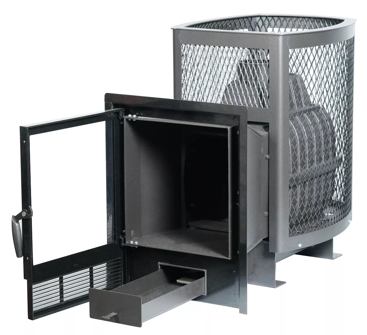 Изображение Печь банная чугунная Сибирь 20, панорамная дверца, сетка 2 Изображение Печь банная чугунная Сибирь 20, панорамная дверца, сетка 2