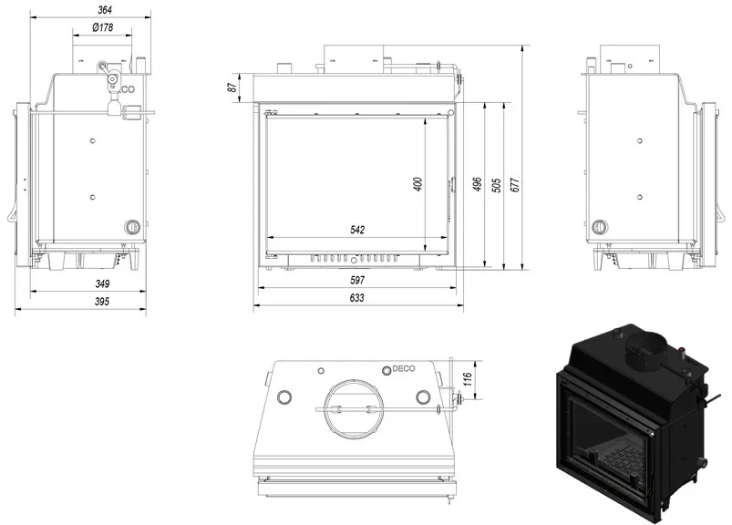 Изображение Топка с водяным контуром ANTEK PW 8 W DECO 2