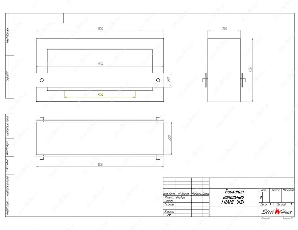 Изображение Биокамин SteelHeat FRAME ONE 900 черный 5